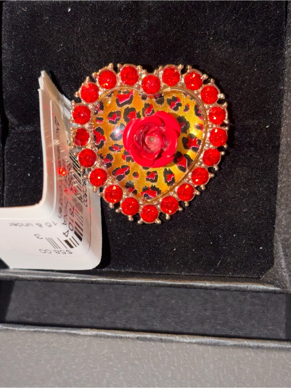 Betsey Johnson Red Heart Floral Leopard Enamel Statement Ring